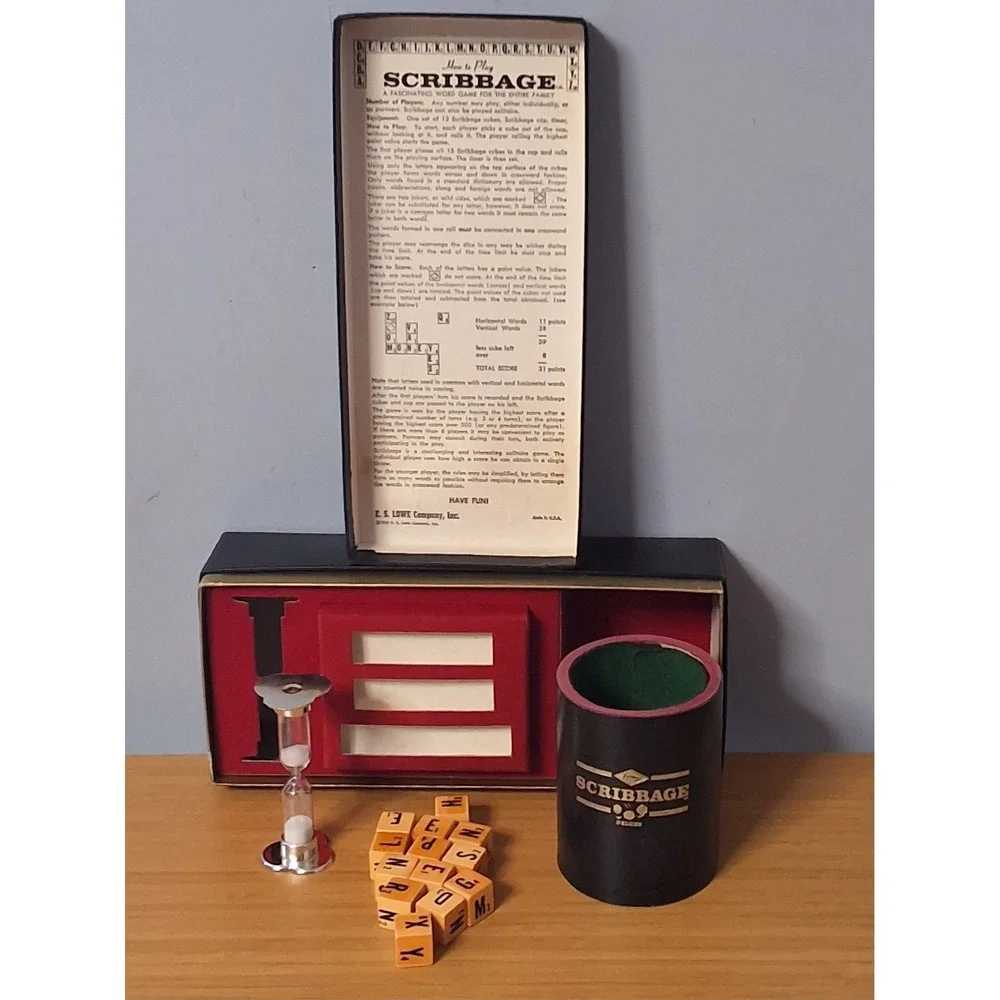 Vintage 1963 Scribbage Deluxe Game by E.S. Lowe  Black Box. Complete